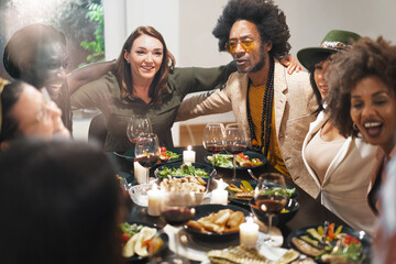 Adult Friends Enjoying a Festive Dinner Party
