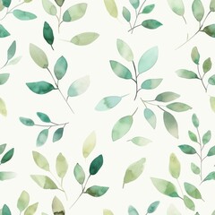 This seamless pattern showcases a watercolor botanical design in mint hues, perfect for fresh and modern creative projects.
