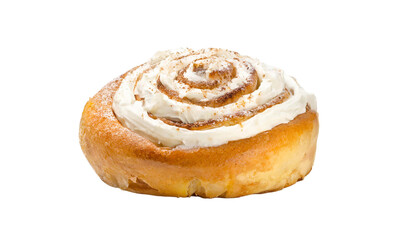 Cinnamon Rolls with cream. On Transparent Background.