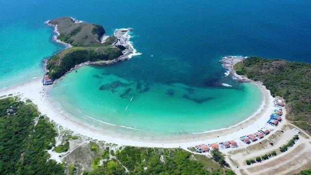 Winding Beach At Cabo Frio Rio De Janeiro Brazil. Maritime Tropical. Paradise Skyline Peaceful Beauty. Paradise Sea Peaceful Water Edge Shore. Paradise Beauty Sunny Day Nature Landscape.