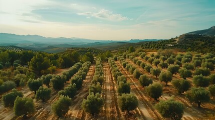 Serenity of an olive grove in the heart of nature. breathtaking aerial view of lush countryside. perfect for nature themes and agriculture. AI