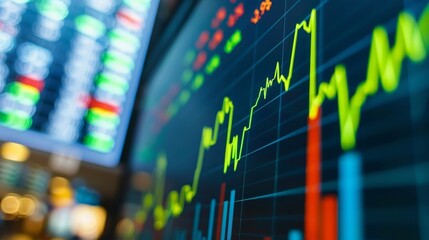Business graph with going up green arrow,
Vibrant Green Chart Signals Financial Success Indicates Bullish Market Trends and Dynamic Financial Growth.