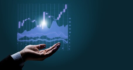 Stock graph financial chart and businessman hand