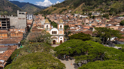 Fototapeta na wymiar Ciudad Bolivar, Antioquia - Colombia. February 21, 2024. Panoramic view with drone, Municipality located 107.8 km away from Medellin