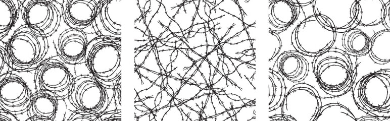 Barbed wire twisted curve seamless pattern, black and white vector background paper,wallpaper, textile
