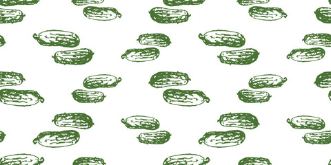 Cucumbers vegetables drawn green ripe, seamless pattern vector background paper textile - 750847174