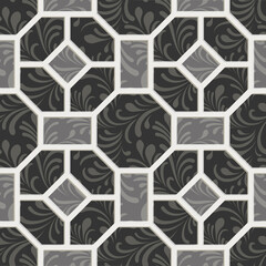 Abstract arabesque seamless pattern. Artistic line with geometric shapes. Linear floral ornamental texture in asian arab style