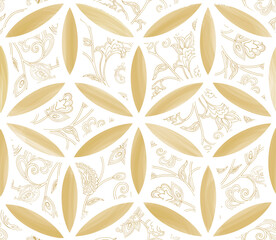 Artistic arabesque line seamless pattern. Abstract ornamental floral drawn watercolor texture. Artistic diagonal flourish diagonal brocade backdrop