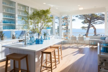 Fototapeta premium Sunlight streaming through glass walls of modern laboratories blending technology with nature
