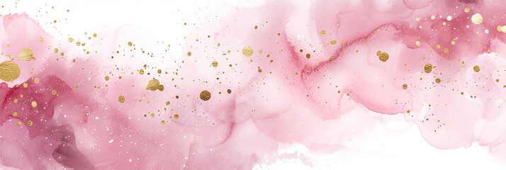 A pink and gold background with a lot of gold glitter banner - Powered by Adobe