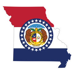 Outline of the borders of the U.S. state of Missouri with a flag