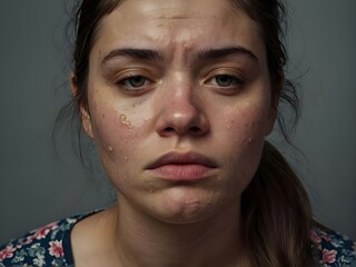 Portrait of a girl with acne problems