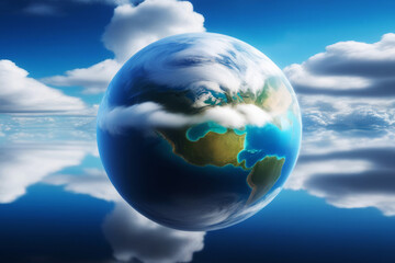 Planet in global warming concept. Earth climate change. Save earth and environment concept. Earth globe with clouds.