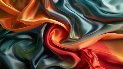 Luxurious Silk Fabric Swirl in Vibrant Colors, created with Generative AI technology