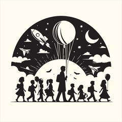 Obraz premium International Children's Day Silhouette Vector Illustration