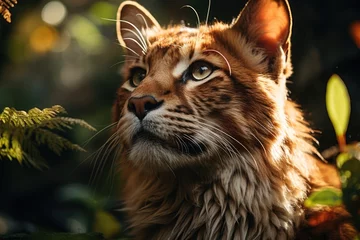 Gordijnen Puma in the tropical rainforest, observing his prey., generative IA © JONATAS
