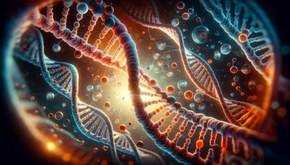 Concept of biochemistry with DNA molecule on blue background