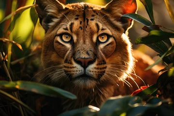  Puma in the tropical rainforest, observing his prey., generative IA © JONATAS