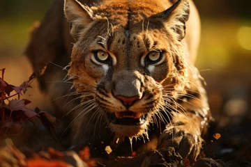 Rolgordijnen Puma Heroic faces cyber villains in the forest., generative IA © JONATAS