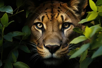 Fotobehang Puma mythological emerges in the indigenous forest., generative IA © JONATAS