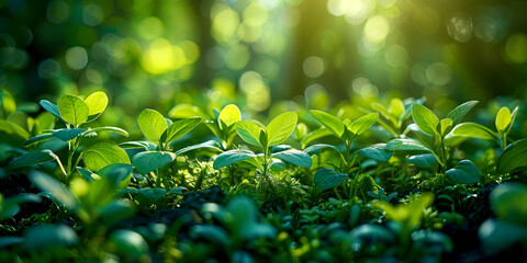 Gardener's Hand Nurturing Young Basil Plants created with Generative AI technology