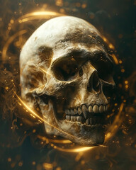 Mystical Golden Skull with Cosmic Energy created with Generative AI technology