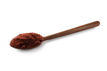 Dried cranberry powder in spoon isolated on white