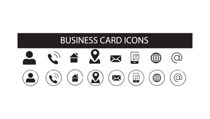 Contact Icons Set: Business Card Icons for Phone, Mail, Address - Vector