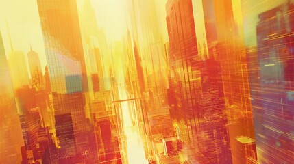 A digital representation of a futuristic city skyline in warm hues, providing a sleek and colorful backdrop for mockups.
