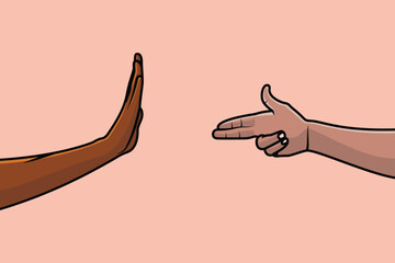 People Hands with Various Gestures vector illustration. Hands Pointing to an innocent person vector illustration. People blaming the wrong person who is trying to exculpate himself.
