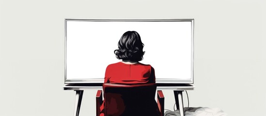 A woman is seated in front of a whiteboard, focusing on the information displayed. She appears engaged and attentive, possibly in a learning or work setting. The whiteboard is empty, suggesting she