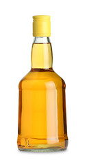 Whiskey in glass bottle isolated on white