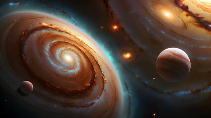 space. spiral galaxies, nebulae and planets in deep space