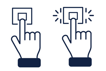 Ring door bell icon. finger pressing or Hand push bell button symbol vector ilustration.