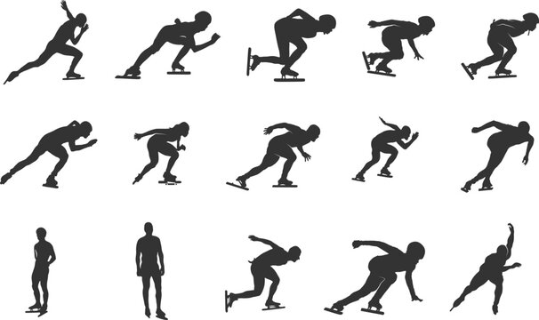 Speed skating silhouettes, Speed skater silhouette, Speed skating svg, Speed skating vector illustration