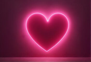 Simbolo minimalista de Corazon rosa iluminado con luz neon brillante rosa en un fondo obscuro. San valentin 