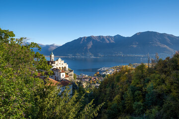 The village of Locarno on the Lago Maggiore, Kanton Ticino, Church Madonna del Sasso, Orselina,...