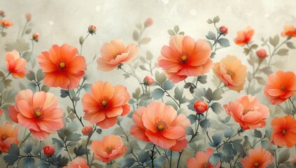 Watercolor poppy flowers background - obrazy, fototapety, plakaty
