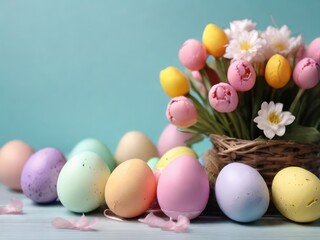 Fototapeta na wymiar easter eggs and flowers.Generative with AI