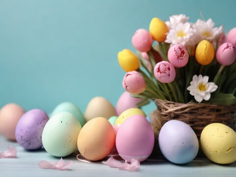 easter eggs and flowers.Generative with AI