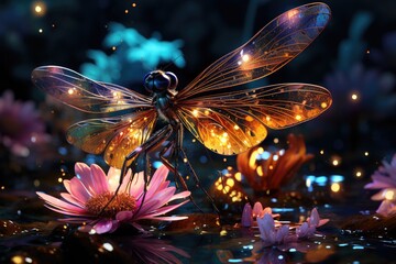 Dragonfly in magical kingdom with insects., generative IA