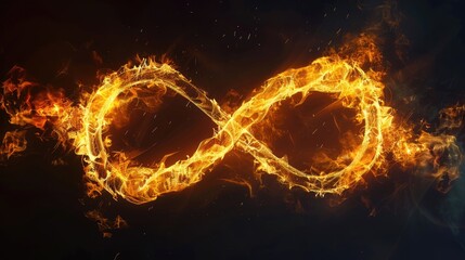 Burning infinity symbol. Eternity sign on fire. Isolated on black background. AI Generated