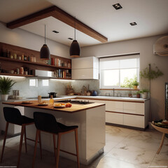 Cozy kitchen interior in modern apartment.