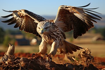 Hunting flight hawk, capturing prey., generative IA