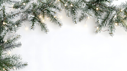 Radiant Christmas Border: A Stunning Decorative Design Featuring Coniferous Branches and Glittering Christmas Light Garlands on a Transparent Background