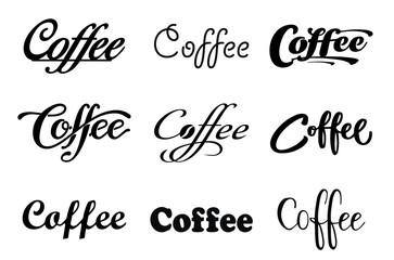 Coffee set of inscriptions with different backgrounds icons vector