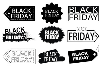 Fototapeta premium Black Friday labels black vector set on white background