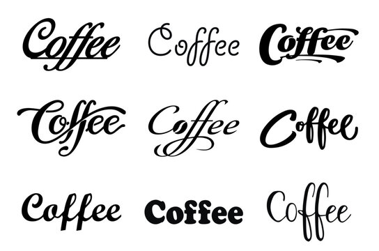 Fototapeta Coffee set of inscriptions with different backgrounds icons vector