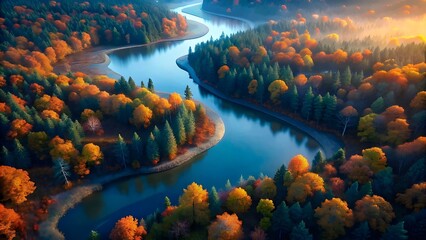 Autumnal Hues Blanketing a Serene River Landscape