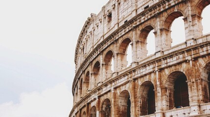 a majestic Colosseum against a clean white background. Highlight the iconic beauty of Rome's ancient amphitheater, perfect for design projects
